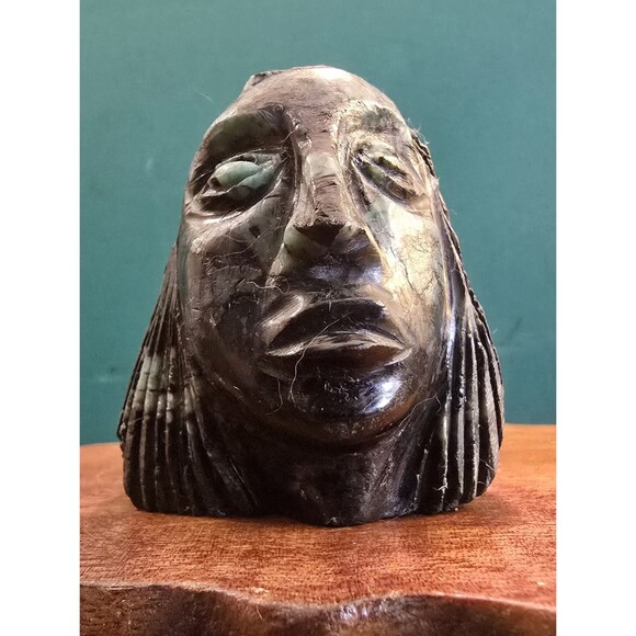 Primitive South American Style Carved Serpentine Stone Head  3"x2.5"x2" - Picture 4 of 7